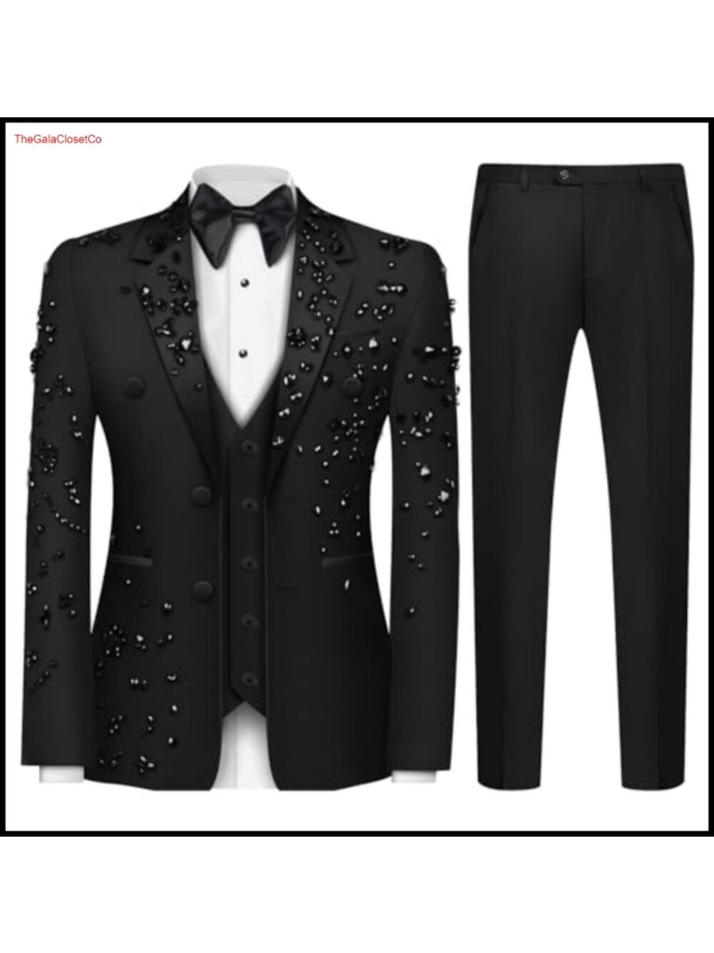 Men's Slim Fit 2 Piece Suit Rhinestone Beaded Blazer & Pants Tuxedo Set